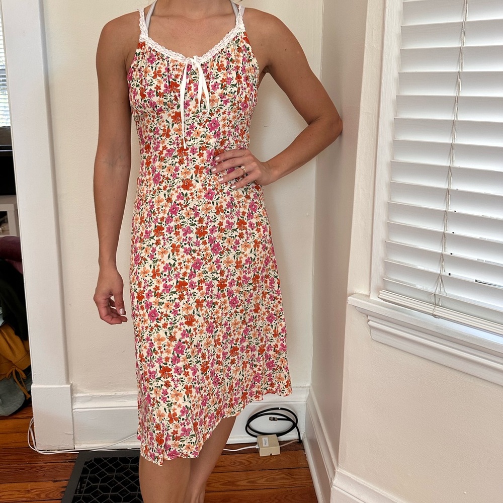 SHEIN Floral Print Dress with Pink and Orange Accents